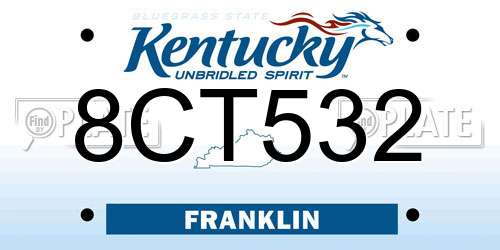 8CT532 Kentucky License Plate