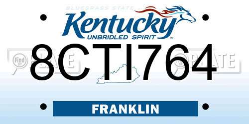 8CTI764 Kentucky License Plate