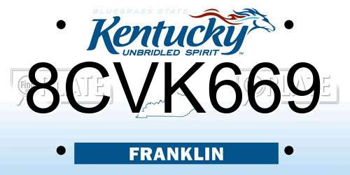 8CVK669 Kentucky License Plate