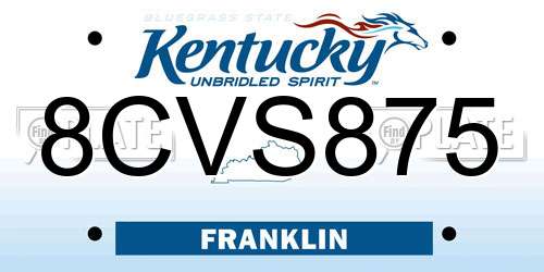 8CVS875 Kentucky License Plate