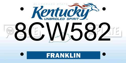 8CW582 Kentucky License Plate