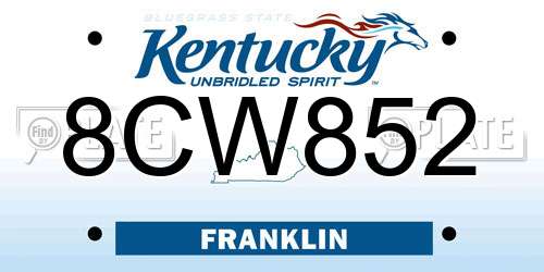 8CW852 Kentucky License Plate