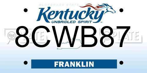 8CWB87 Kentucky License Plate