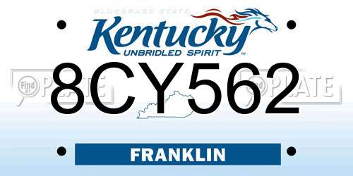 8CY562 Kentucky License Plate