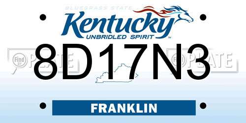 8D17N3 Kentucky License Plate