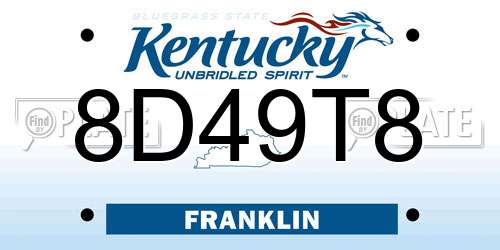 8D49T8 Kentucky License Plate
