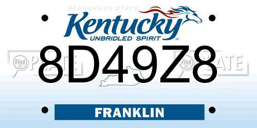 8D49Z8 Kentucky License Plate