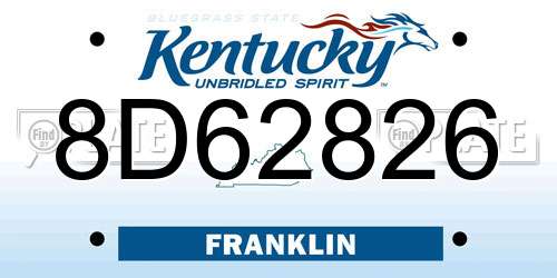 8D62826 Kentucky License Plate