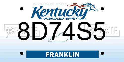 8D74S5 Kentucky License Plate