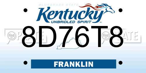 8D76T8 Kentucky License Plate
