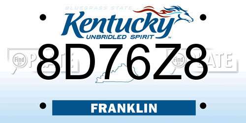 8D76Z8 Kentucky License Plate