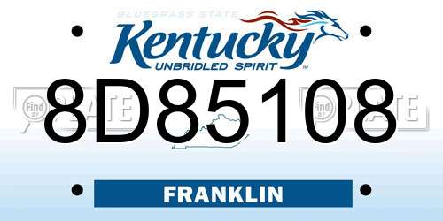 8D85108 Kentucky License Plate