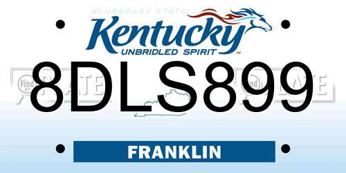 8DLS899 Kentucky License Plate