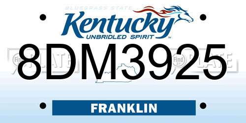 8DM3925 Kentucky License Plate