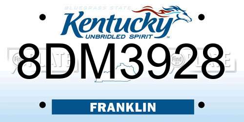 8DM3928 Kentucky License Plate