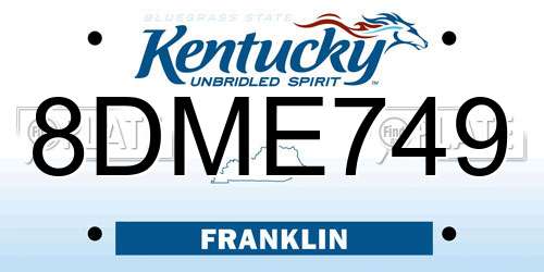 8DME749 Kentucky License Plate