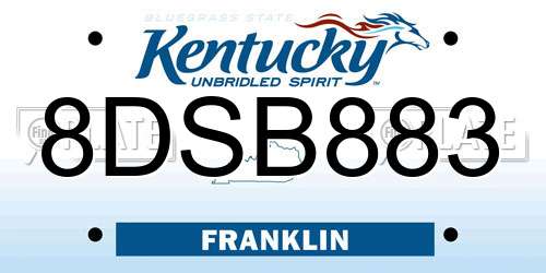8DSB883 Kentucky License Plate