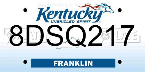 8DSQ217 Kentucky License Plate