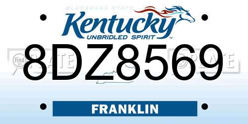 8DZ8569 Kentucky License Plate
