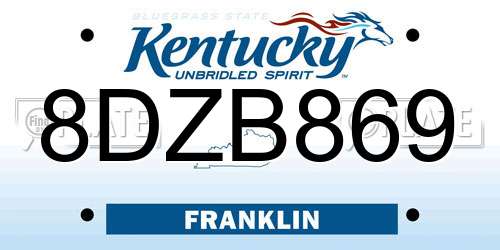 8DZB869 Kentucky License Plate