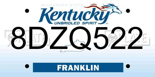 8DZQ522 Kentucky License Plate