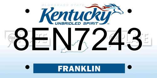 8EN7243 Kentucky License Plate