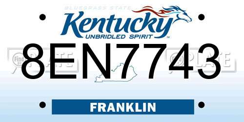 8EN7743 Kentucky License Plate