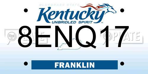 8ENQ17 Kentucky License Plate