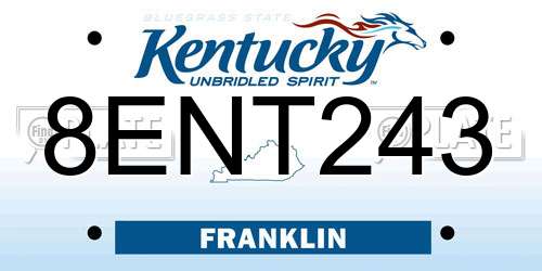 8ENT243 Kentucky License Plate