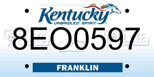 8EO0597 Kentucky License Plate