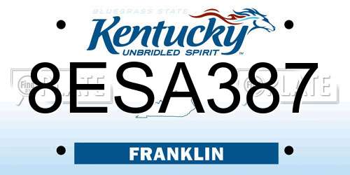 8ESA387 Kentucky License Plate