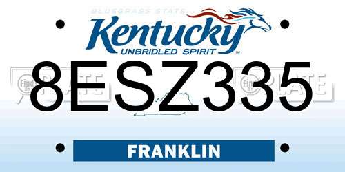 8ESZ335 Kentucky License Plate