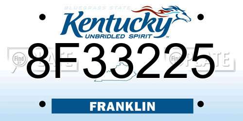 8F33225 Kentucky License Plate