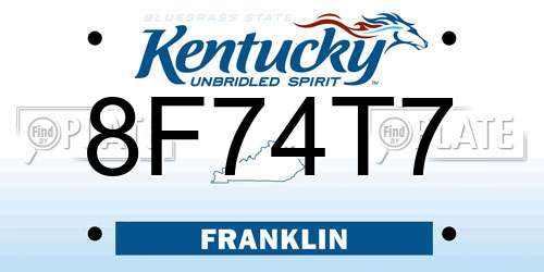 8F74T7 Kentucky License Plate