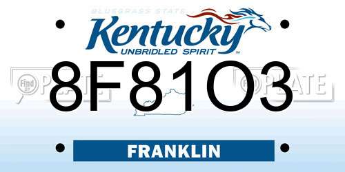 8F81O3 Kentucky License Plate