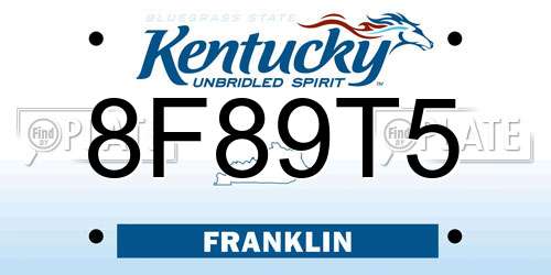 8F89T5 Kentucky License Plate