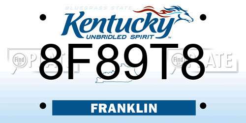 8F89T8 Kentucky License Plate