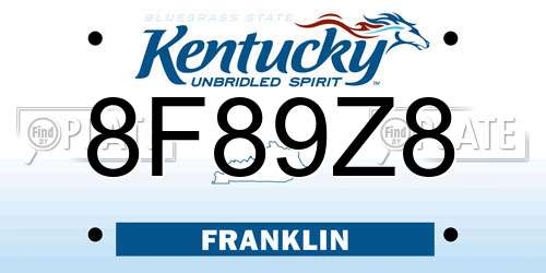 8F89Z8 Kentucky License Plate