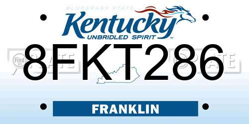 8FKT286 Kentucky License Plate