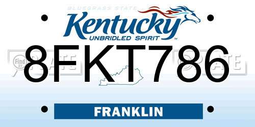 8FKT786 Kentucky License Plate