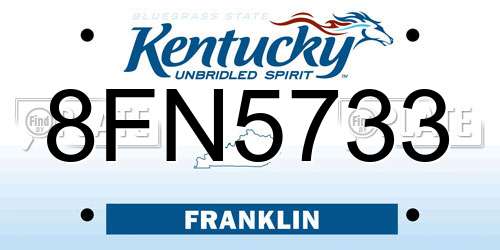 8FN5733 Kentucky License Plate
