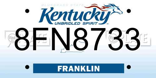 8FN8733 Kentucky License Plate