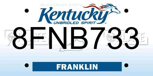 8FNB733 Kentucky License Plate