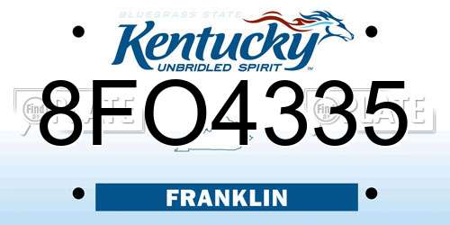 8FO4335 Kentucky License Plate
