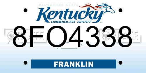 8FO4338 Kentucky License Plate
