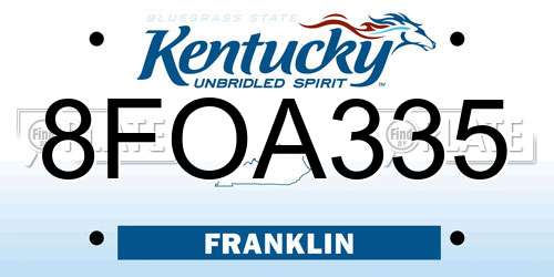 8FOA335 Kentucky License Plate
