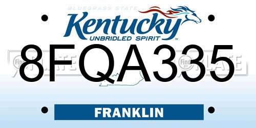 8FQA335 Kentucky License Plate