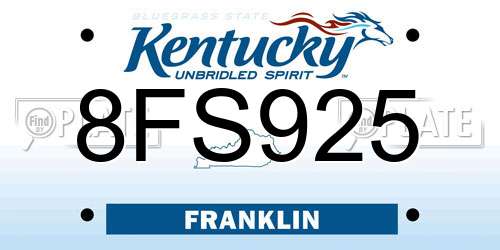 8FS925 Kentucky License Plate