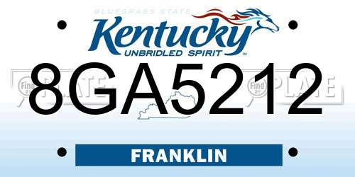 8GA5212 Kentucky License Plate