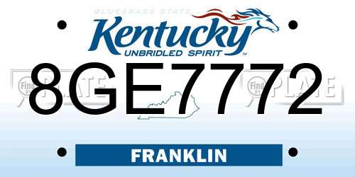 8GE7772 Kentucky License Plate